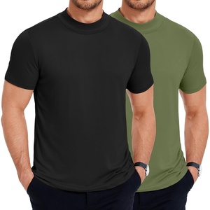 image:imageCOOFANDY Mens Mock Turtleneck T Shirt Short Sleeve Slim Fit Basic Casual Solid Color Pullover TeeBblackArmy Green