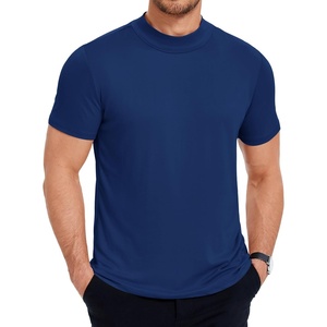 image:imageCOOFANDY Mens Mock Turtleneck T Shirt Short Sleeve Slim Fit Basic Casual Solid Color Pullover TeeDark Blue