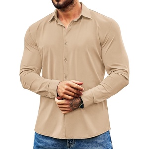 image:imageCOOFANDY Mens Muscle Fit Dress Shirts Wrinkle Free Long Sleeve Button Down Shirt Stretch Business ShirtLight Khaki