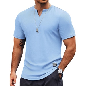 image:imageCOOFANDY Mens Muscle TShirts VNeck Slim Fit Workout Shirt Short Sleeve Longline Gym Athletic Tee ShirtsLight Blue