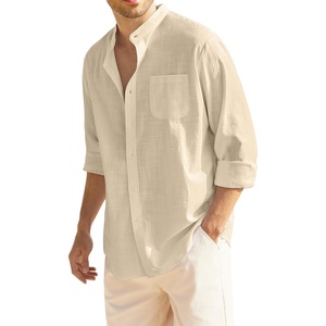 image:imageCOOFANDY Mens Oxford Shirts Long Sleeve Casual Button Down Shirts Band Collar Dress Shirt with PocketKhaki