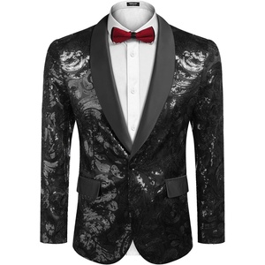 image:imageCOOFANDY Mens Sequin Blazer Sparkly Glitter Jacket Shiny Floral Suit Jacket Stylish Party Wedding Banquet Prom TuxedoBlack