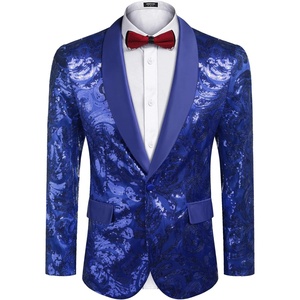 image:imageCOOFANDY Mens Sequin Blazer Sparkly Glitter Jacket Shiny Floral Suit Jacket Stylish Party Wedding Banquet Prom TuxedoBlue