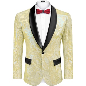 image:imageCOOFANDY Mens Sequin Blazer Sparkly Glitter Jacket Shiny Floral Suit Jacket Stylish Party Wedding Banquet Prom TuxedoChampagne
