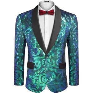 image:imageCOOFANDY Mens Sequin Blazer Sparkly Glitter Jacket Shiny Floral Suit Jacket Stylish Party Wedding Banquet Prom TuxedoGreen