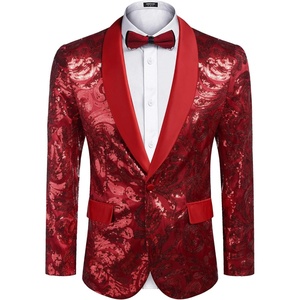 image:imageCOOFANDY Mens Sequin Blazer Sparkly Glitter Jacket Shiny Floral Suit Jacket Stylish Party Wedding Banquet Prom TuxedoRed