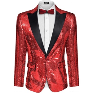 image:imageCOOFANDY Mens Sequin Blazer Tuxedo Party Prom Wedding Tuxedo One Button JacketRed
