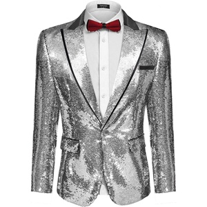 image:imageCOOFANDY Mens Sequin Blazer Tuxedo Party Prom Wedding Tuxedo One Button JacketSilver