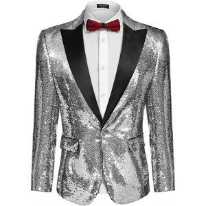 image:imageCOOFANDY Mens Sequin Blazer Tuxedo Party Prom Wedding Tuxedo One Button JacketSilver Grey