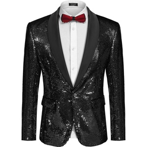 image:imageCOOFANDY Mens Shiny Sequin Blazer Tuxedo Party Dinner Prom One Button Suit JacketBlack