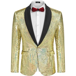 image:imageCOOFANDY Mens Shiny Sequin Blazer Tuxedo Party Dinner Prom One Button Suit JacketChampagne