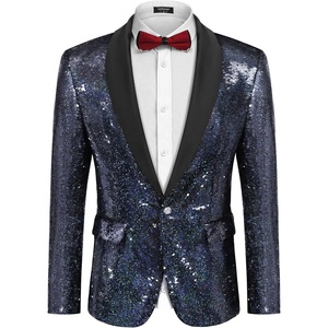 image:imageCOOFANDY Mens Shiny Sequin Blazer Tuxedo Party Dinner Prom One Button Suit JacketMulticolorednavy Blue