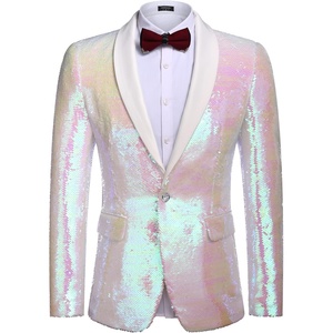 image:imageCOOFANDY Mens Shiny Sequin Blazer Tuxedo Party Dinner Prom One Button Suit JacketPink