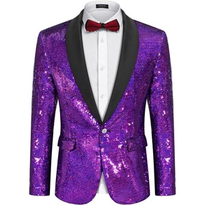 image:imageCOOFANDY Mens Shiny Sequin Blazer Tuxedo Party Dinner Prom One Button Suit JacketPurple