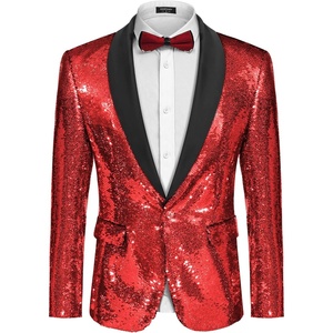image:imageCOOFANDY Mens Shiny Sequin Blazer Tuxedo Party Dinner Prom One Button Suit JacketRed