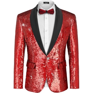 image:imageCOOFANDY Mens Shiny Sequin Blazer Tuxedo Party Dinner Prom One Button Suit JacketRed2