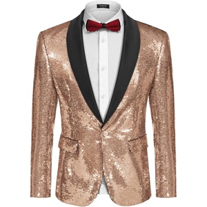 image:imageCOOFANDY Mens Shiny Sequin Blazer Tuxedo Party Dinner Prom One Button Suit JacketRose Golden