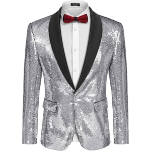 image:imageCOOFANDY Mens Shiny Sequin Blazer Tuxedo Party Dinner Prom One Button Suit JacketSilver
