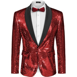 image:imageCOOFANDY Mens Shiny Sequin Blazer Tuxedo Party Dinner Prom One Button Suit JacketWine Red