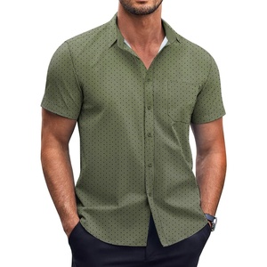 image:imageCOOFANDY Mens Short Sleeve Button Down Shirts Wrinkle Free Dress Shirts Casual Polka Dot Print Shirt with PocketArmy Green