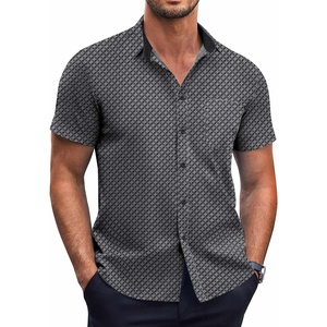 image:imageCOOFANDY Mens Short Sleeve Button Down Shirts Wrinkle Free Dress Shirts Casual Polka Dot Print Shirt with PocketBlackwindmill