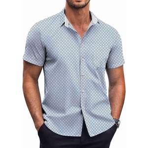 image:imageCOOFANDY Mens Short Sleeve Button Down Shirts Wrinkle Free Dress Shirts Casual Polka Dot Print Shirt with PocketBlue Combo