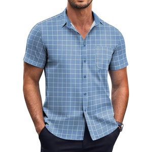 image:imageCOOFANDY Mens Short Sleeve Button Down Shirts Wrinkle Free Dress Shirts Casual Polka Dot Print Shirt with PocketBlue Plaid