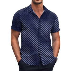 image:imageCOOFANDY Mens Short Sleeve Button Down Shirts Wrinkle Free Dress Shirts Casual Polka Dot Print Shirt with PocketBluerhombic