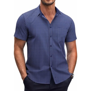 image:imageCOOFANDY Mens Short Sleeve Button Down Shirts Wrinkle Free Dress Shirts Casual Polka Dot Print Shirt with PocketBluesquare