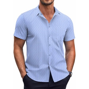 image:imageCOOFANDY Mens Short Sleeve Button Down Shirts Wrinkle Free Dress Shirts Casual Polka Dot Print Shirt with PocketClear Blue