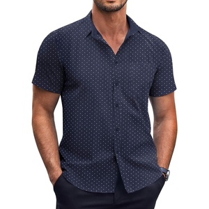 image:imageCOOFANDY Mens Short Sleeve Button Down Shirts Wrinkle Free Dress Shirts Casual Polka Dot Print Shirt with PocketNavy Blue