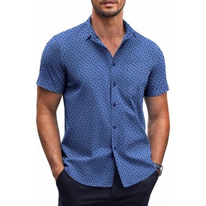 image:imageCOOFANDY Mens Short Sleeve Button Down Shirts Wrinkle Free Dress Shirts Casual Polka Dot Print Shirt with PocketNavytriangle