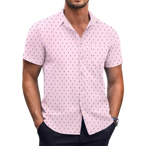 image:imageCOOFANDY Mens Short Sleeve Button Down Shirts Wrinkle Free Dress Shirts Casual Polka Dot Print Shirt with PocketPink
