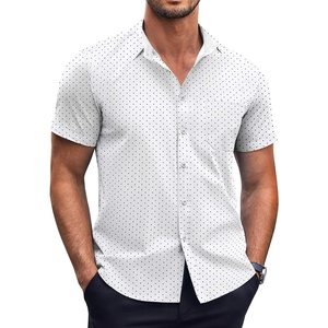 image:imageCOOFANDY Mens Short Sleeve Button Down Shirts Wrinkle Free Dress Shirts Casual Polka Dot Print Shirt with PocketWhite