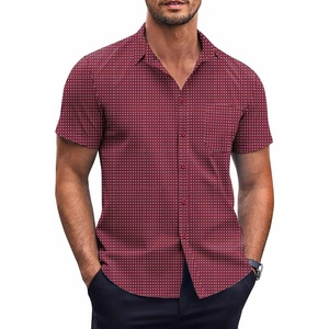 image:imageCOOFANDY Mens Short Sleeve Button Down Shirts Wrinkle Free Dress Shirts Casual Polka Dot Print Shirt with PocketWine Redsquare
