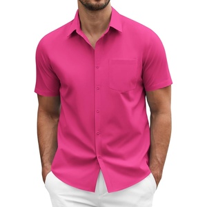 image:imageCOOFANDY Mens Short Sleeve Casual Button Down Shirt Business Untucked Dress Shirts with PocketBright Pink