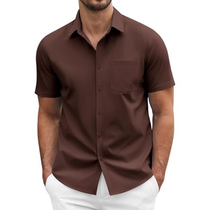 image:imageCOOFANDY Mens Short Sleeve Casual Button Down Shirt Business Untucked Dress Shirts with PocketBrown