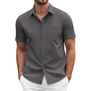 image:imageCOOFANDY Mens Short Sleeve Casual Button Down Shirt Business Untucked Dress Shirts with PocketDark Grey