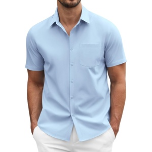 image:imageCOOFANDY Mens Short Sleeve Casual Button Down Shirt Business Untucked Dress Shirts with PocketLight Blue