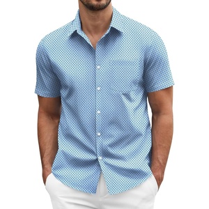 image:imageCOOFANDY Mens Short Sleeve Casual Button Down Shirt Business Untucked Dress Shirts with PocketLight Bluesquare
