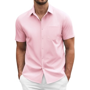 image:imageCOOFANDY Mens Short Sleeve Casual Button Down Shirt Business Untucked Dress Shirts with PocketPink