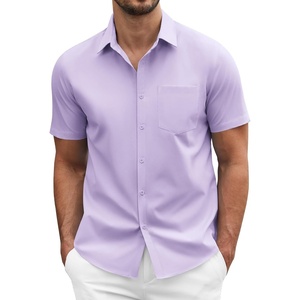 image:imageCOOFANDY Mens Short Sleeve Casual Button Down Shirt Business Untucked Dress Shirts with PocketPurple