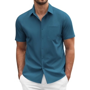 image:imageCOOFANDY Mens Short Sleeve Casual Button Down Shirt Business Untucked Dress Shirts with PocketTeal