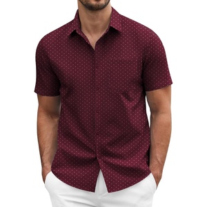 image:imageCOOFANDY Mens Short Sleeve Casual Button Down Shirt Business Untucked Dress Shirts with PocketWine Redpolka Dots