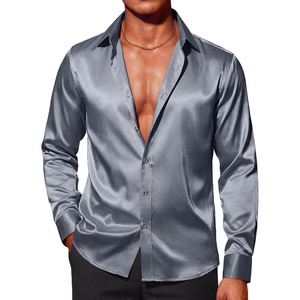 image:imageCOOFANDY Mens Silk Satin Dress Shirts Jacquard Long Sleeve Floral Button Up Shirts Party Prom Wedding ShirtGrey