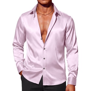 image:imageCOOFANDY Mens Silk Satin Dress Shirts Jacquard Long Sleeve Floral Button Up Shirts Party Prom Wedding ShirtLavender
