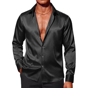image:imageCOOFANDY Mens Silk Satin Dress Shirts Jacquard Long Sleeve Floral Button Up Shirts Party Prom Wedding ShirtPblack