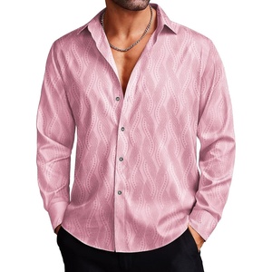 image:imageCOOFANDY Mens Silk Satin Dress Shirts Jacquard Long Sleeve Floral Button Up Shirts Party Prom Wedding ShirtPink Twist