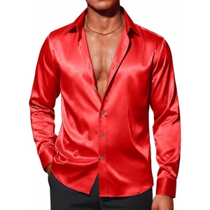 image:imageCOOFANDY Mens Silk Satin Dress Shirts Jacquard Long Sleeve Floral Button Up Shirts Party Prom Wedding ShirtPred