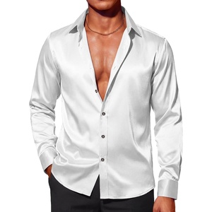 image:imageCOOFANDY Mens Silk Satin Dress Shirts Jacquard Long Sleeve Floral Button Up Shirts Party Prom Wedding ShirtPwhite